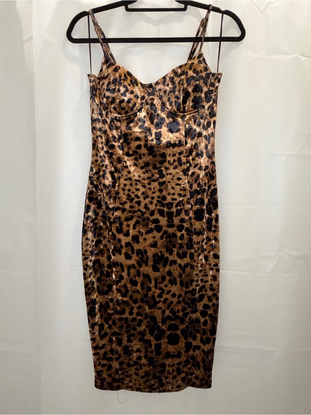 AKIRA Leopard-Print Satin Midi Dress in Brown and Black
